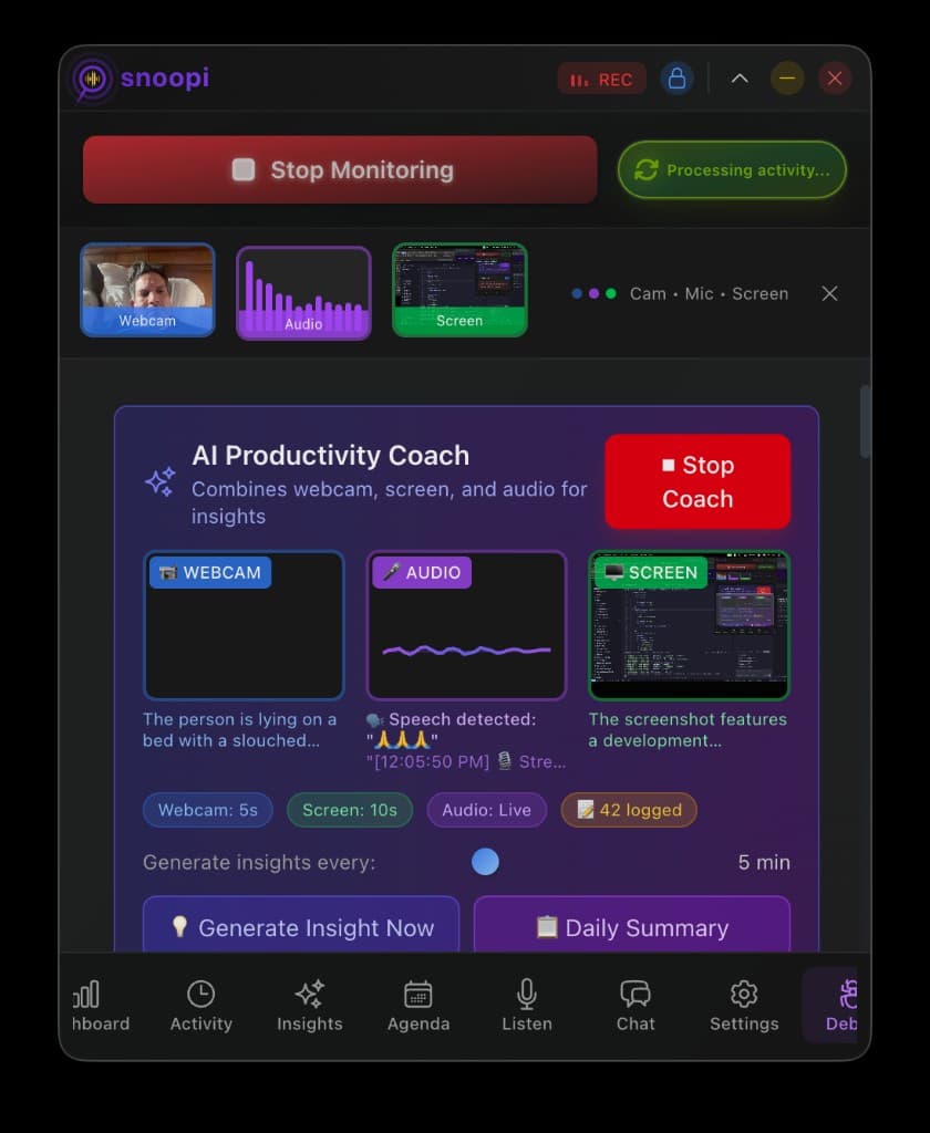 Snoopi activity awareness and title bar status